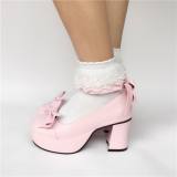 Pink Bows Wide Strap Lolita Shoes