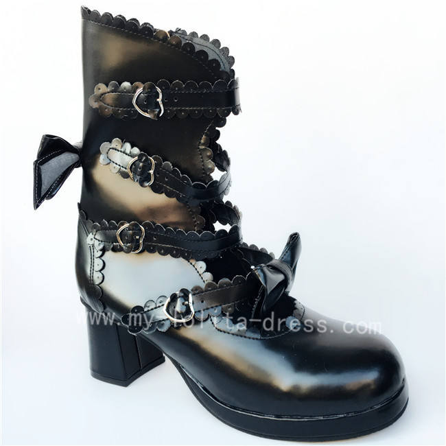 Gothic Matte Black Bows lolita Short Boots