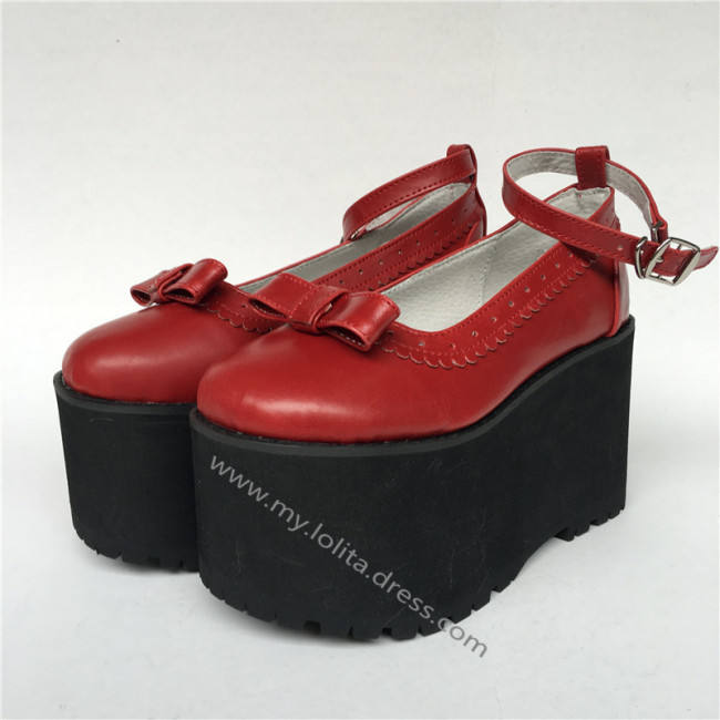 High Platform Matte Wine Lolita Shoes with Bows