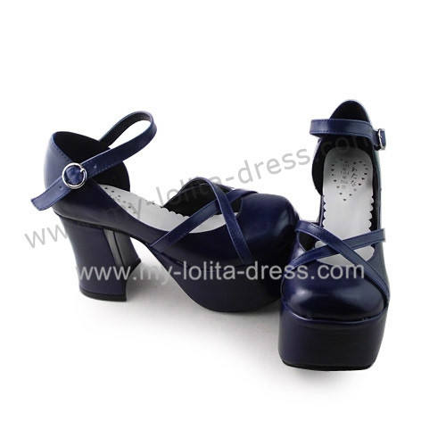 Navy Blue Matte Wedges Lolita Platform Shoes