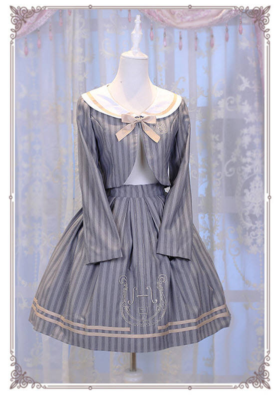 Magic Music School~ College Style Bass Embroidery Lolita Coat + Skirt Set