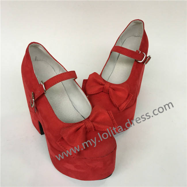 Sweet Red Matte Lolita High Heels Shoes with Bows