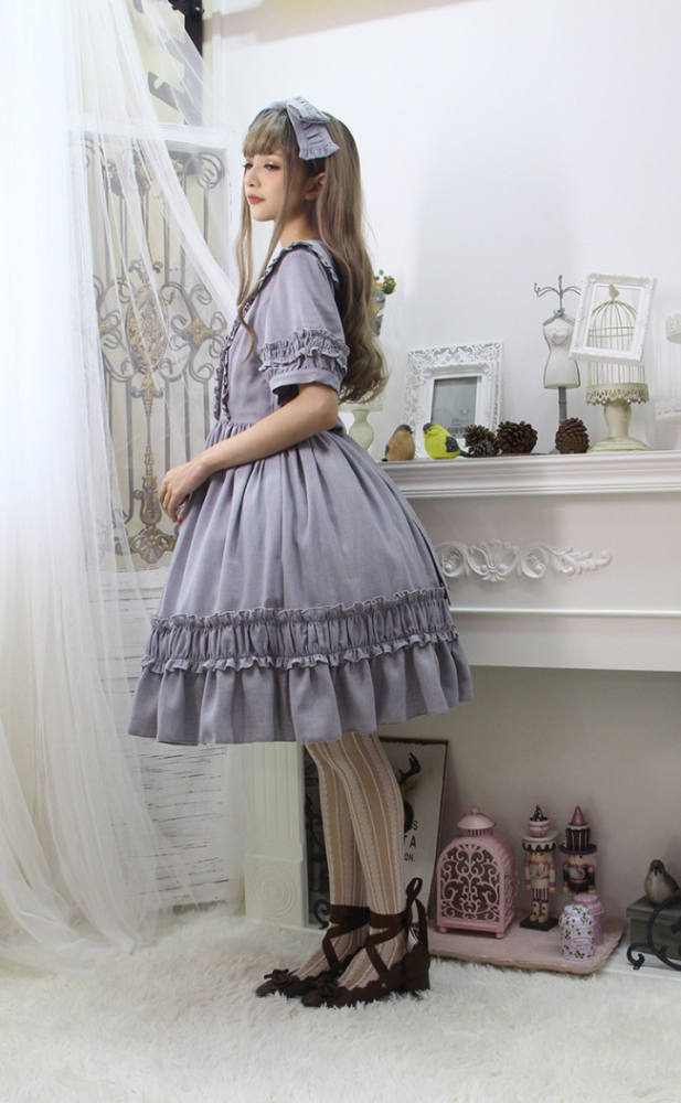 Pure Color Lolita Short Sleeves OP Dress -Middle Version/Long Version -Pre-order Closed