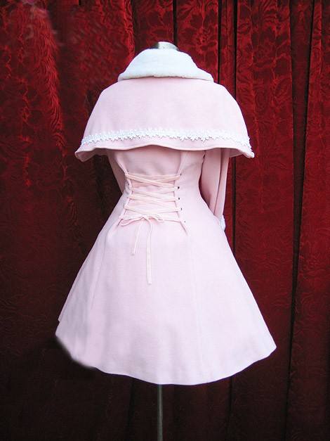 Lolita Coat with Fur Collars Removable Cape - Pink Sweet Red Christmas Wine Size S - In Stock