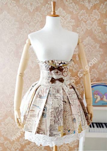 High Corset Waist Ruffles Prints Lolita Skirt $39.99-Cotton Lolita