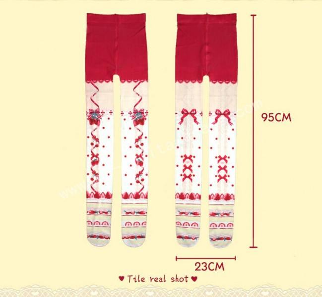 Strawberry Printed Sweet Lolita Tights