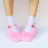 Beautiful Peach Red Imitation Bunny Fur Lolita Heels Shoes