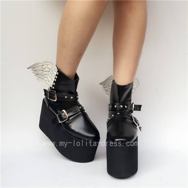 Gothic Matte Black Lolita High Platform with Wings