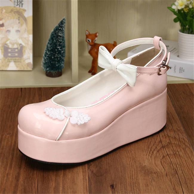 Angelic Imprint- Elegant Bow Embroidery Qi Lolita High Platform Shoes