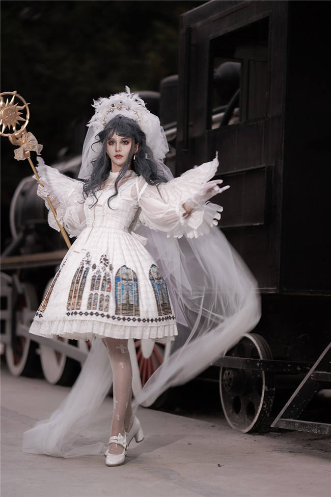 CEL Lolita ~The Holy Cross Gothic Lolita JSK with Front Open Design + Fake Collar -Ready Made