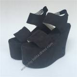 High Platform Black Velvet Lolita Shoes