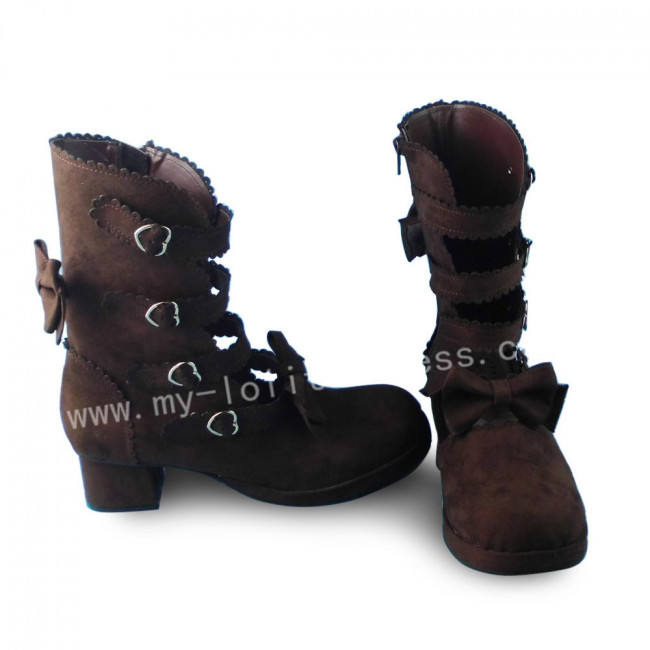 Coffee Velvet Heels Lolita Boots