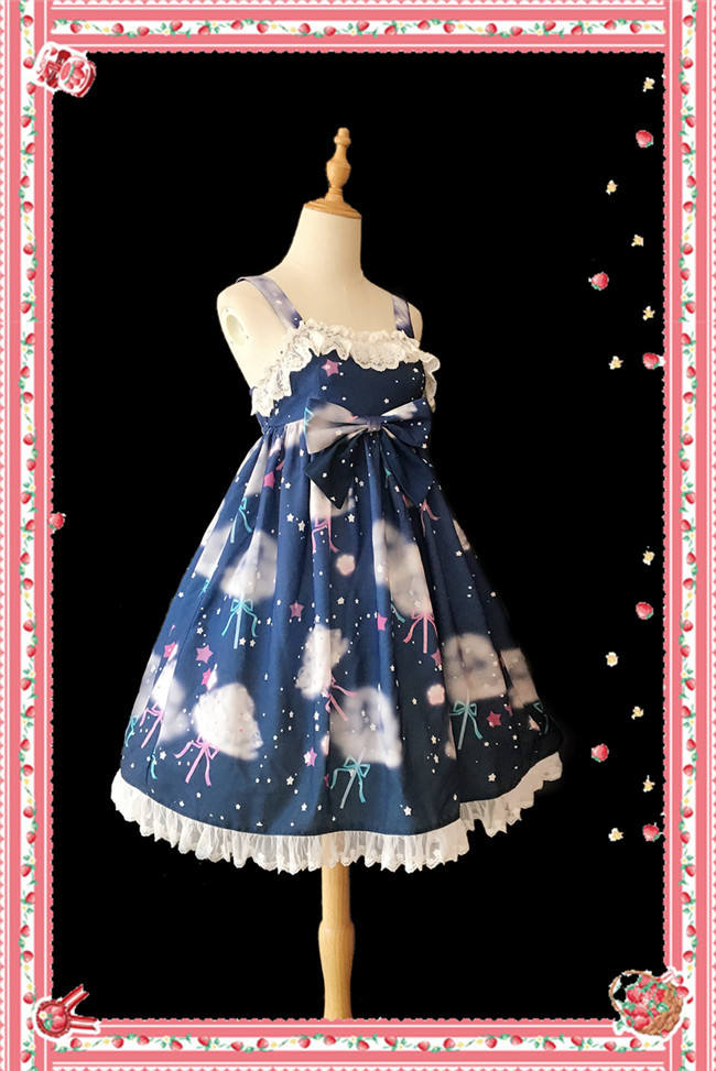 Rainbow Marshmallow~ Sweet Lolita Printed JSK Navy Blue Size S - In Stock