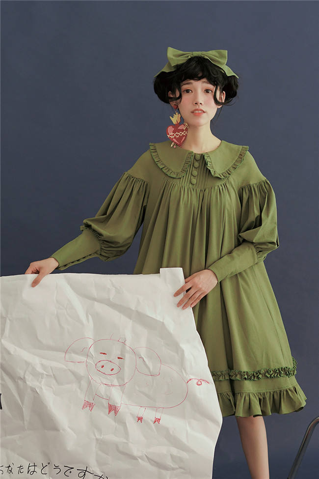 Vintage Unicolor Babydoll Style Peterpan Collar Lolita OP - Ready Made