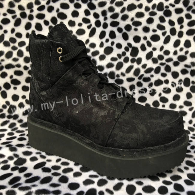 Gothic Black Velvet Lolita Short Boots with Lace and Furs