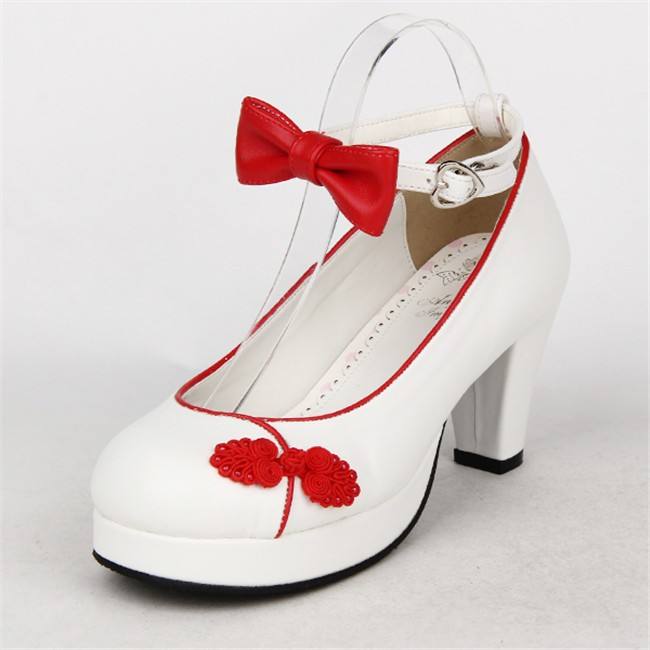 Angelic Imprint- Elegant Bow Embroidery Round/Square Heels Qi Lolita Shoes