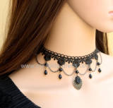 Sweet Black Lace Floral Lolita Necklace-out