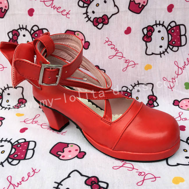 Red Bow Lolita Shoes for Girls