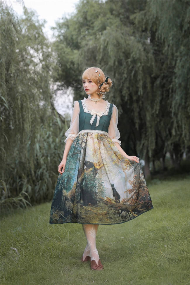Pine Trees Forest Morning Vintage Lolita Dress-Ready Made