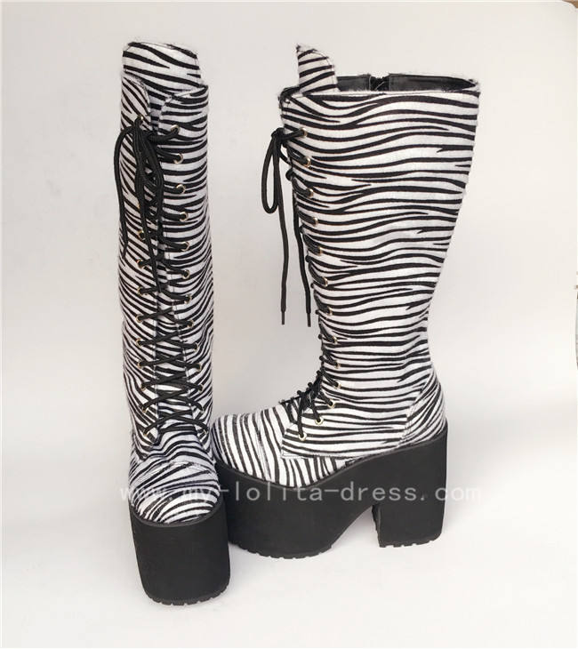 Beautiful White Matte Lace-up Knee Lolita High Boots