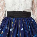 Sweet Dark Blue Stars & Moons Printed Lolita Pleated Skirt