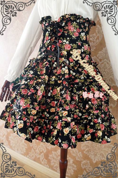 Strawberry Witch Rose Prints High Waist Sweet Lolita Skirt