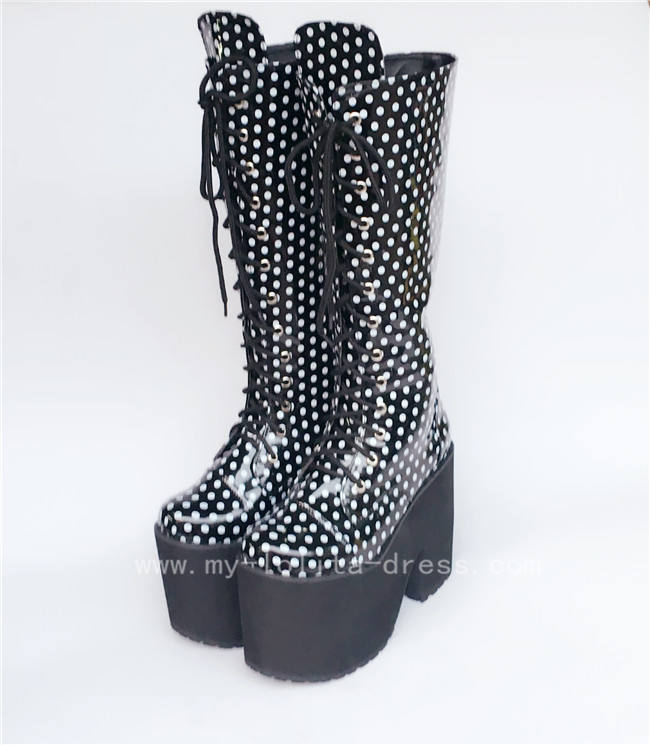 Beautiful White Matte Lace-up Knee Lolita High Boots