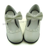 White Low Heel Bow Lolita Shoes