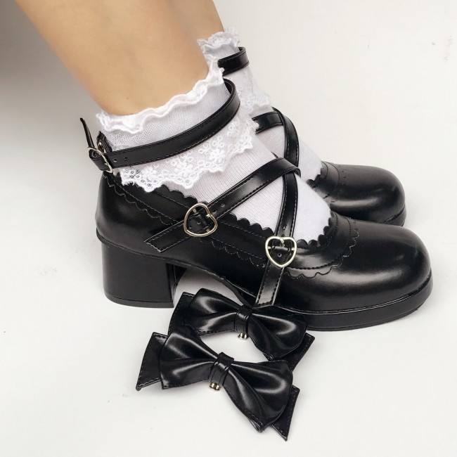 Beautiful Claret Matte Bows Lolita Shoes