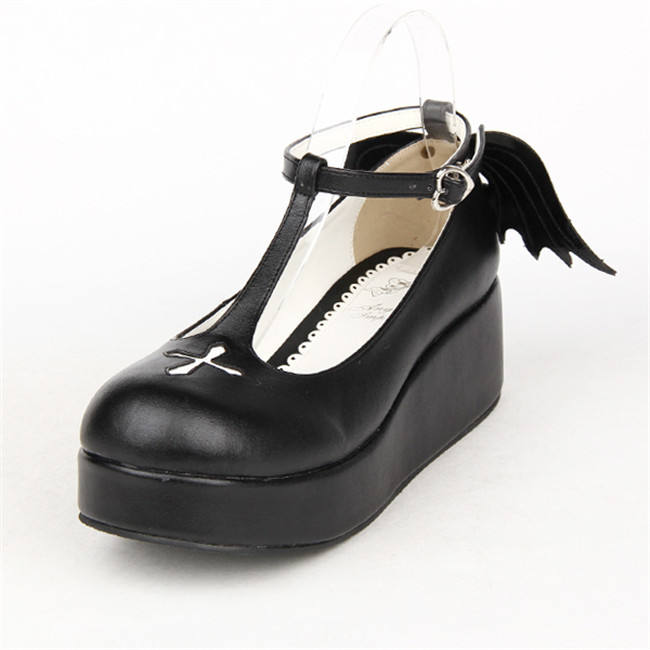 Angelic Imprint- Sweet T-shaped Straps Lolita High Platform Shoes with Detachable Angel Wings