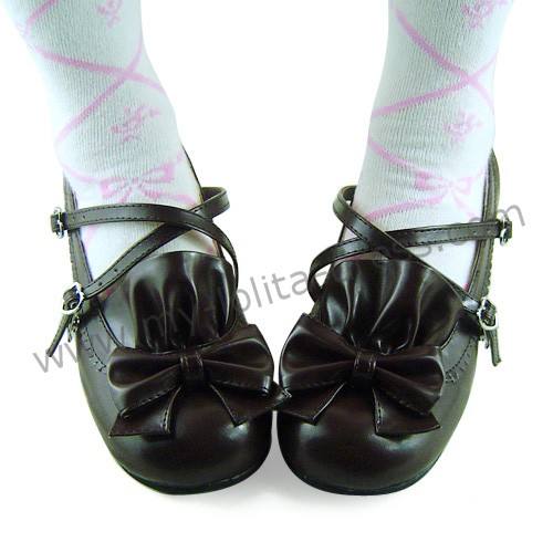 Coffee Crossed Straps Bows Lolita Footwear
