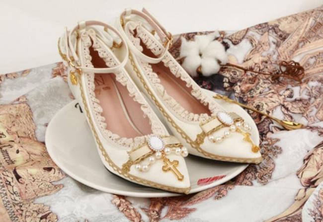 Rose Cross~ Versailles ~ Satin PU Lolita Shoes - Ready Made