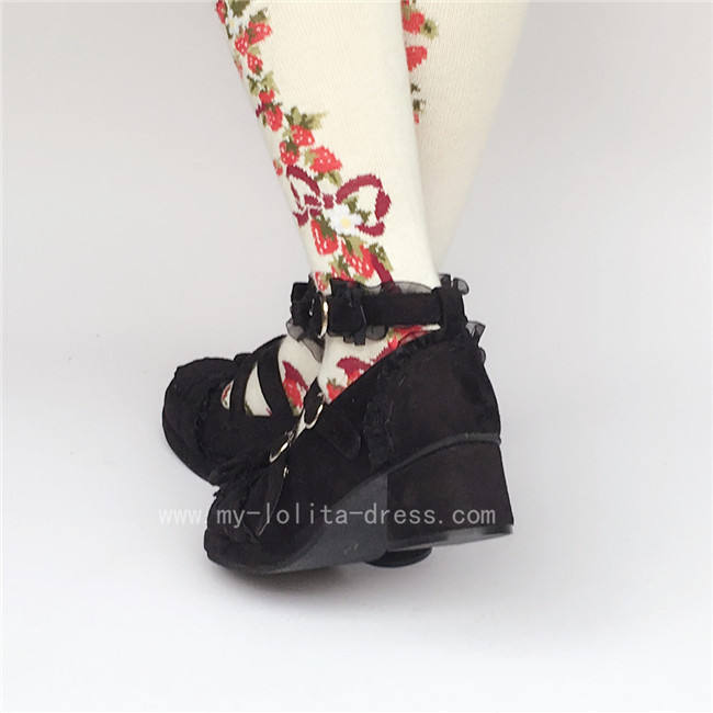 Black Sweet Lolita Square Heels Shoes with Bows