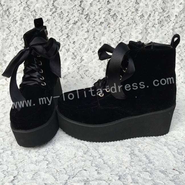 Girl's Gothic Black Velvet Lolita High Platform