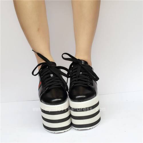 Black with White Lolita High Platform Shoes $67.99-Footwear