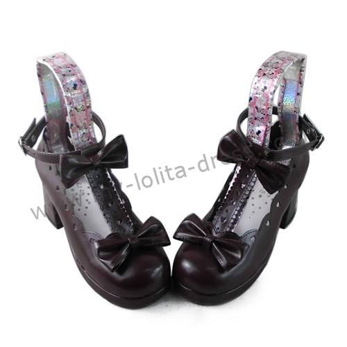 Double Bow Dark Coffee Girls Lolita Shoes