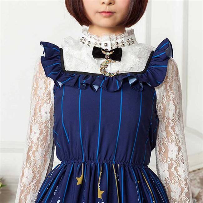 Vintage Dark Blue Stars & Moons Printed Lolita JSK