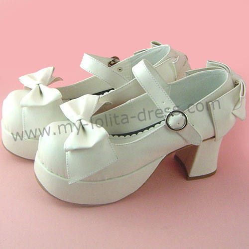 White Bow Platform Lolita Shoes