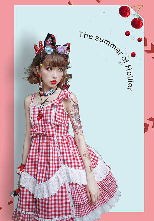 Dark-Ruby Lolita Stripes JSK Dress -out