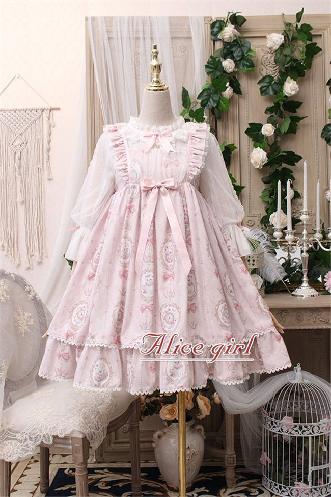 The Kittens In The Frame~ Sweet Lolita Printed JSK High Waist Pink Size S - In Stock