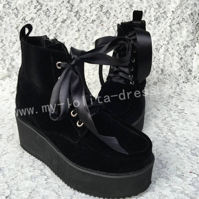 Girl's Gothic Black Velvet Lolita High Platform