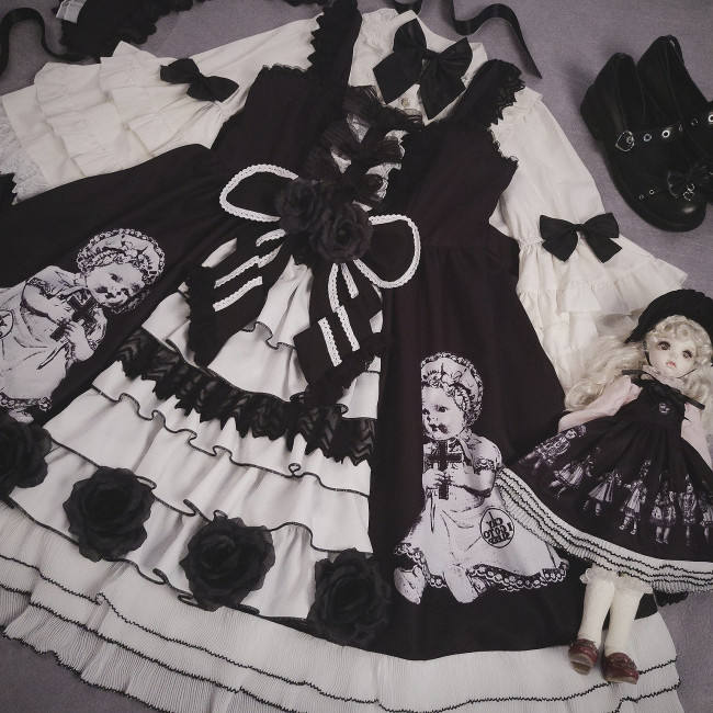 Antique Paper Doll~ Black Lolita JSK Dress -Ready Made