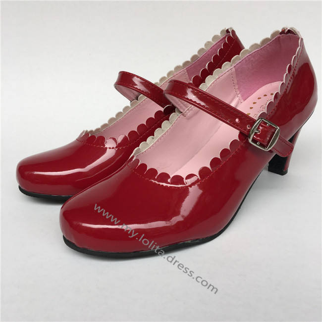 Wine Glossy Lolita Heels Shoes