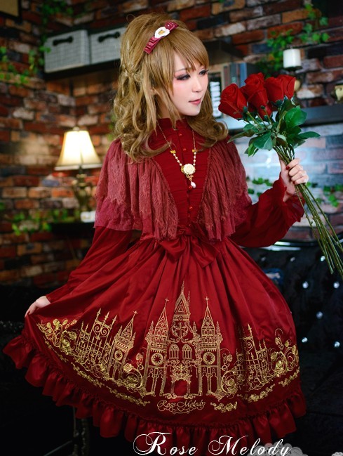 Rose Melody Glorious Castle Embroidery OP Dress $203.95-Cotton