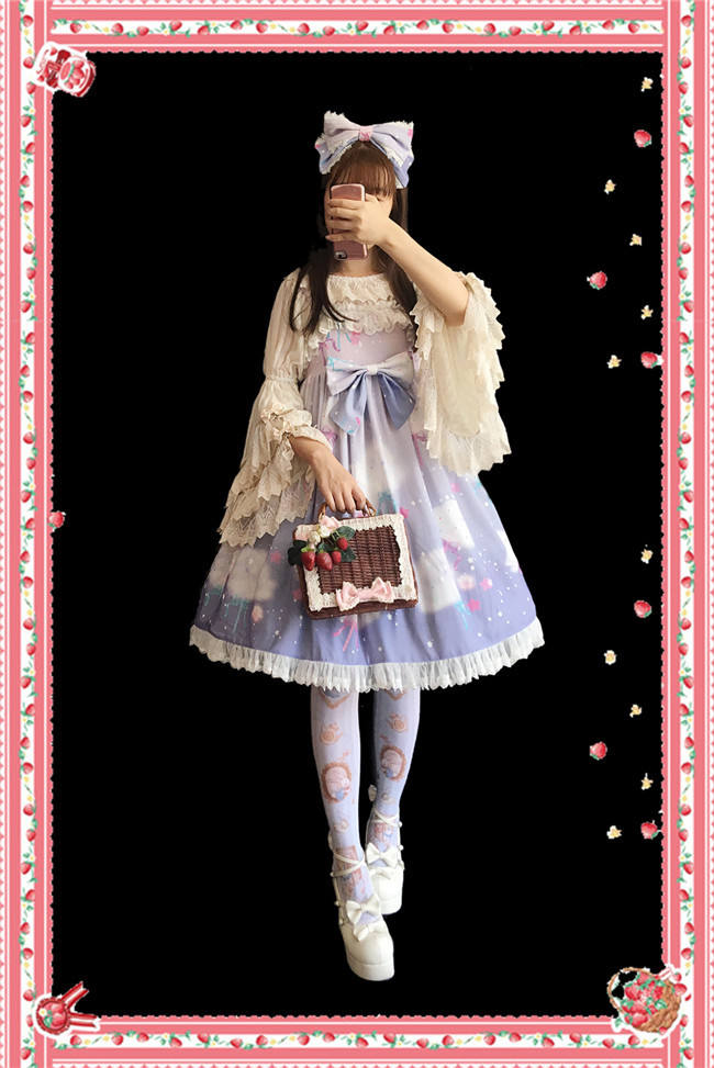 Rainbow Marshmallow~ Sweet Lolita Printed JSK Navy Blue Size S - In Stock