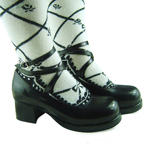 Black Crossed Straps Lolita Shoes
