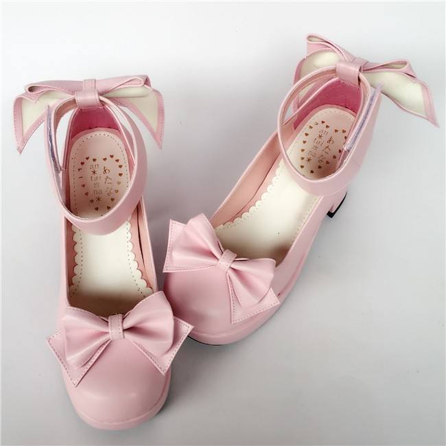 Pink Bows Wide Strap Lolita Shoes
