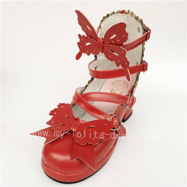 Sweet Wine Matte Bows Straps Lolita Shoes