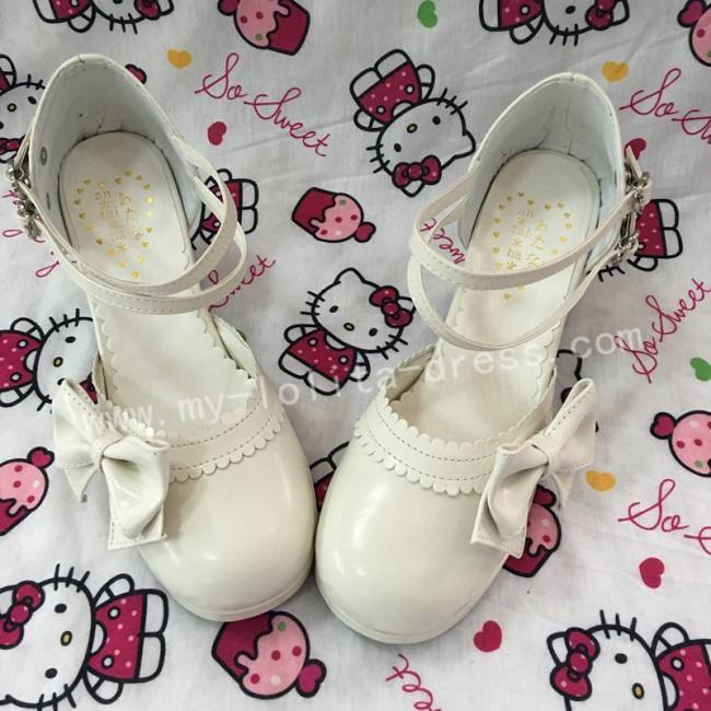 White Pink Bow Princess Lolita Shoes