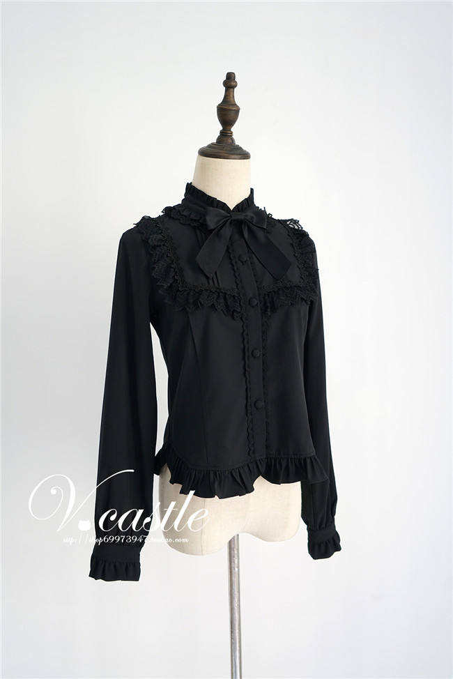 Sweet Roll Collar Lolita Blouse -Ready Made Black Size S - In Stock